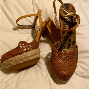 Cork heeled strapped heels